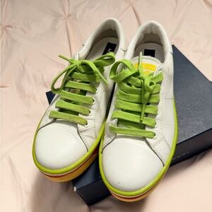 Marc Jacobs White Leather Sneakers with Lime Green Accents